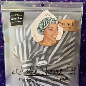 Kitsch luxury elevated bow stripe shower cap, made from recycled materials!